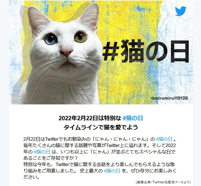 Twitter社公式メールでは猫の日をアピール